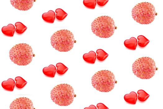 colorful pattern of lychees and hearts on a white background. the pattern of litchi. the view from the top. High quality photo