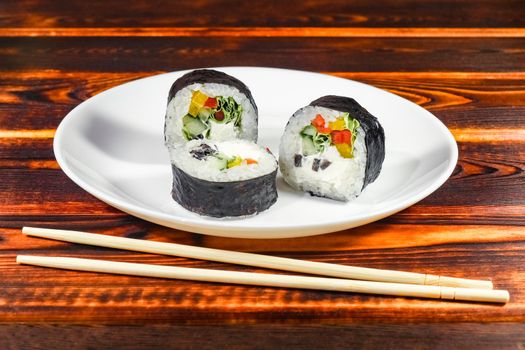 sushi on a wooden background close up. High quality photo