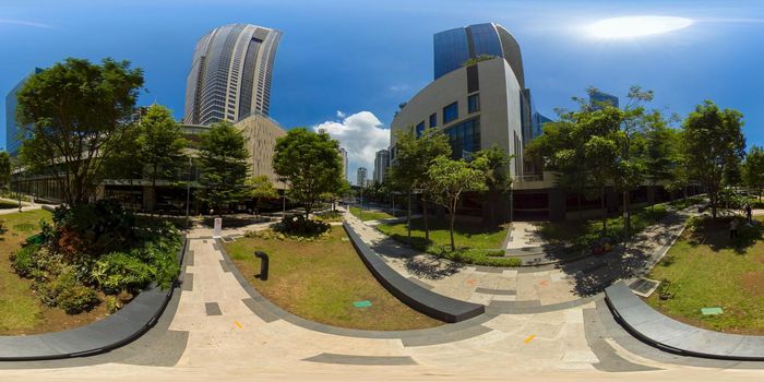 January 5 2020: A Manila: Skyscrapers and business centers in a big city Manila. Modern metropolis in Asia. Bonifacio Global City. Travel vacation concept. 360VR Video. 8k Video.