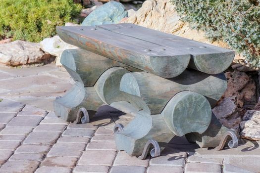 bench made of wooden logs as background. High quality photo