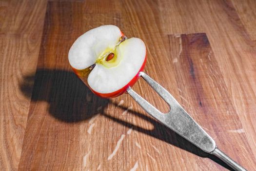 Apple on the chopping Board as background. High quality photo