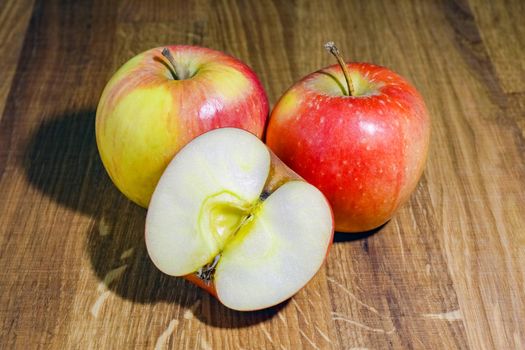 Apple on the chopping Board as background. High quality photo