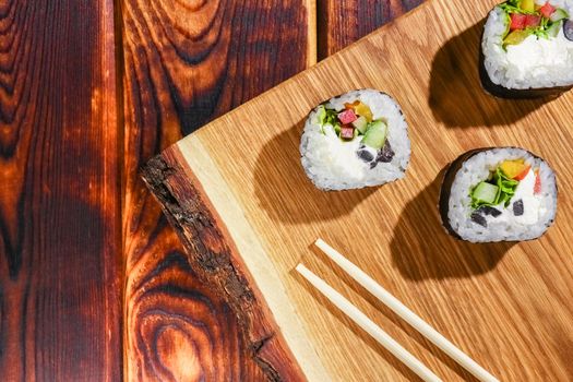 sushi on a wooden background close up. High quality photo