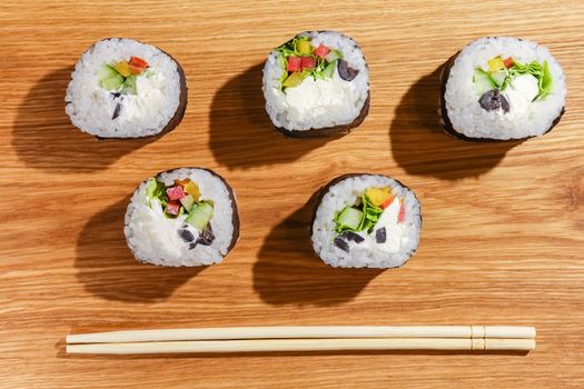 sushi on a wooden background close up. High quality photo