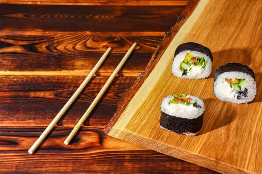 sushi on a wooden background close up. High quality photo