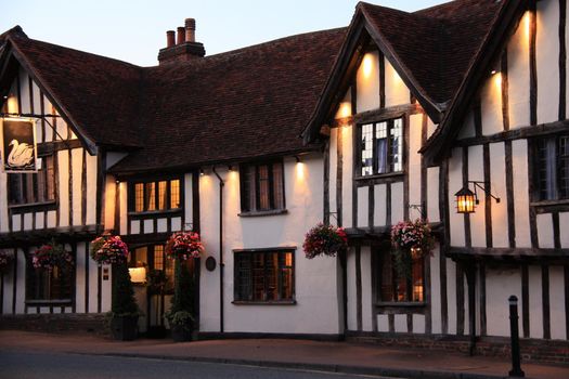 English old house, half-timbered black and white Tudor house. Suffolk England UK
