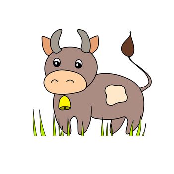 Colorful bull for kids. Vector animal illustration. Template adorable character for your design. Cartoon cute cow. New Year and Christmas symbol 2021. Isolated icon.