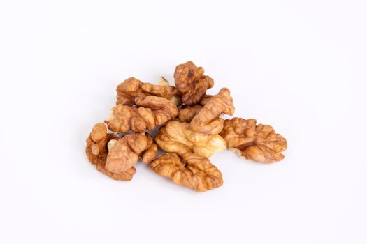 Walnuts without shells on a white background. Healthy nuts. Walnuts.