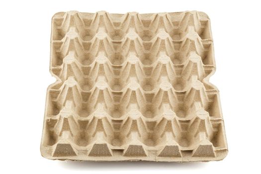 empty formed cardboard egg tray - closeup with edge-to-edge sharpness, isolated on white background.