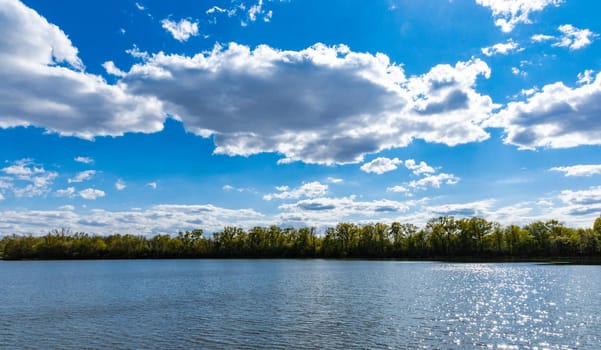 Landscape of big Bajkal lake at sunny cloudy day at coast of peninsula