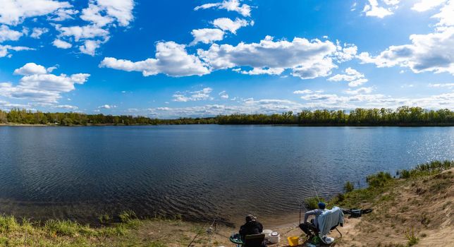 Panoramic view of big Bajkal lake with small peninsula on it