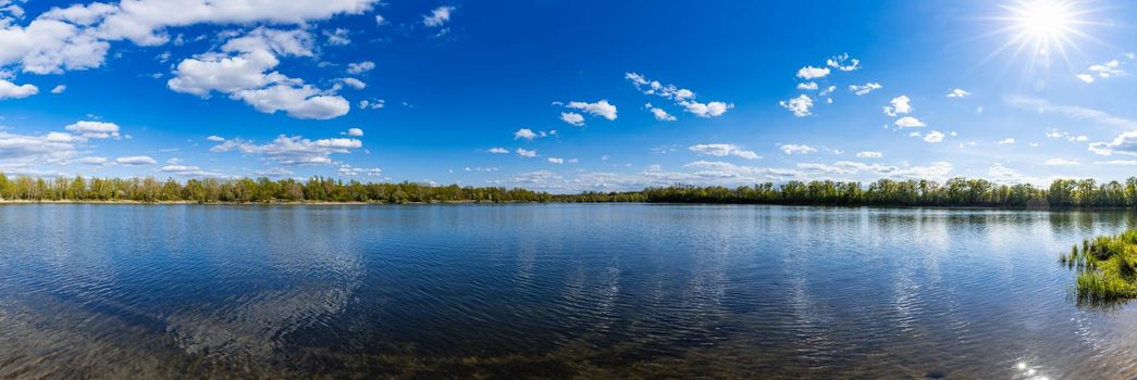 Panoramic view of big Bajkal lake with small peninsula on it