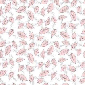 Floral seamless pattern with pink exotic leaves on white background. Tropic branches. Fashion vector stock illustration for wallpaper, posters, card, fabric, textile.