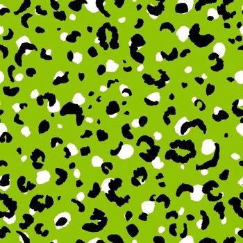 Abstract modern leopard seamless pattern. Animals trendy background. Green and black decorative vector stock illustration for print, card, postcard, fabric, textile. Modern ornament of stylized skin