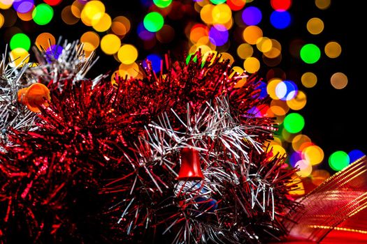 Christmas decoration, Christmas and New Year holidays background, winter season with Christmas ornaments and blurred lights