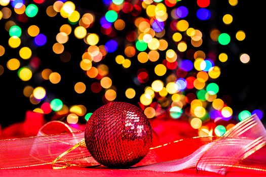 Christmas decoration, Christmas and New Year holidays background, winter season with Christmas ornaments and blurred lights