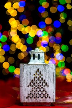 Christmas decoration, Christmas and New Year holidays background, winter season with Christmas ornaments and blurred lights