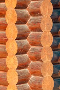 Close-up of a log wall as a background. High quality photo