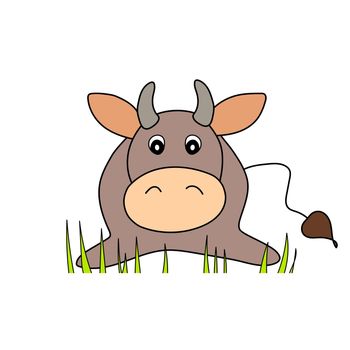 Colorful bull for kids. Vector animal illustration. Template adorable character for your design. Cartoon cute cow. New Year and Christmas symbol 2021. Isolated icon.