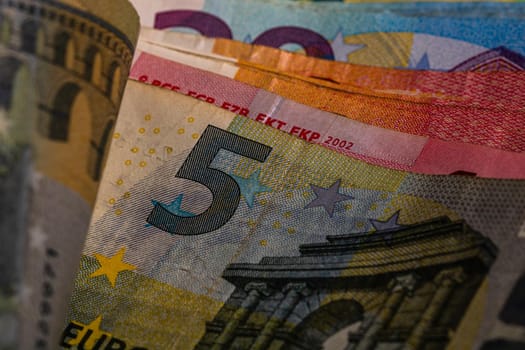 Detail of euro banknote, close up of euro money isolated.