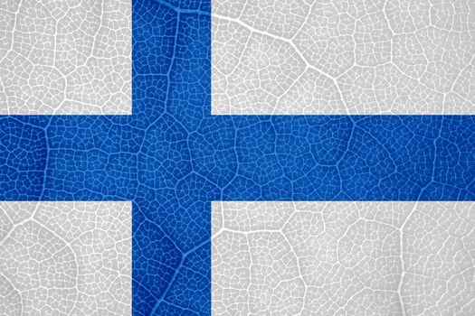 flag of Finland on the structure of a tree leaf macro. High quality photo