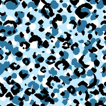 Abstract modern leopard seamless pattern. Animals trendy background. Blue and black decorative vector stock illustration for print, card, postcard, fabric, textile. Modern ornament of stylized skin