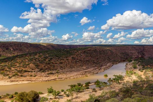 Atemberaubender Kalbarri-Nationalpark mit Blick auf Sandstein, Vegetation und malerische Schlucht in Westaustralien Kalbarri: Winding Gorge Kalbarri-Nationalpark