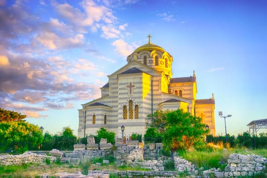 Landscape with views of the ruins of the ancient city of Chersonesos and of the temple of St. Vladimir