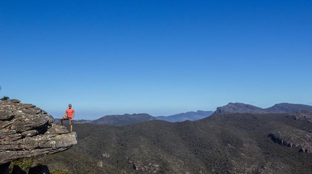 man standing of the Reeds Lookout at the Balconies, The Central Grampians, Victoria, Australia