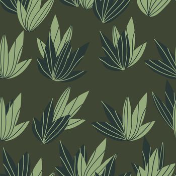 Floral seamless pattern with colorful exotic leaves on dark background. Tropic green branches. Fashion vector stock illustration for wallpaper, posters, card, fabric, textile.