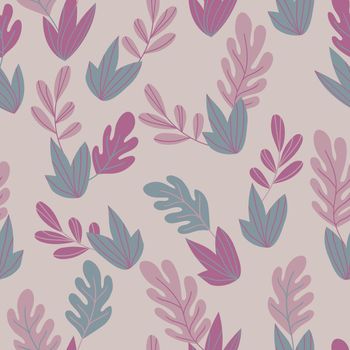 Floral seamless pattern with colorful exotic leaves on light background. Tropic branches. Fashion vector stock illustration for wallpaper, posters, card, fabric, textile.