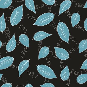 Floral seamless pattern with colorful exotic leaves on dark background. Tropic branches. Fashion vector stock illustration for wallpaper, posters, card, fabric, textile.