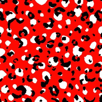 Abstract modern leopard seamless pattern. Animals trendy background. Red and black decorative vector stock illustration for print, card, postcard, fabric, textile. Modern ornament of stylized skin.