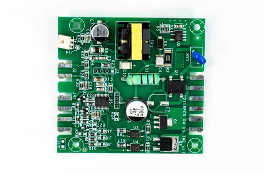 detail of an electronic coffee machine card on a white background