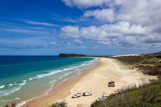 The incredible stretch of Fraser Island's sandy beach, Indian Head Lookout, Fraser Island Queensland.