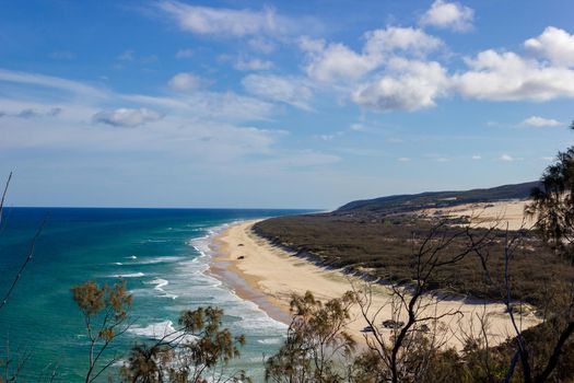 The incredible stretch of Fraser Island's sandy beach, Indian Head Lookout, Fraser Island Queensland.