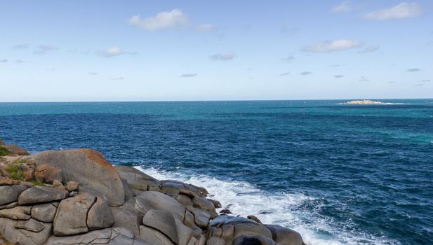 Sea shore and stones. Seascape at midday, australia