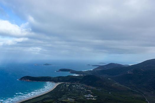 sun shining through the clouds at Mount Oberon Summit Walk and Lookout, Wilsons Promontory National park