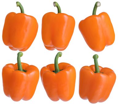 Orange bell peppers from different sides isolated on a white background.