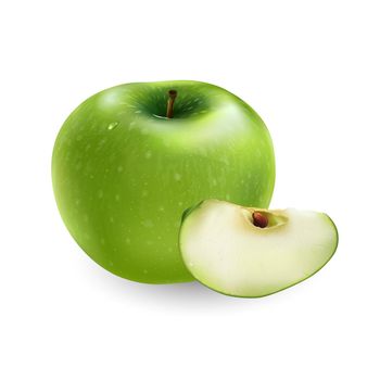 Fresh green apple - healthy food design. Realistic style illustration.