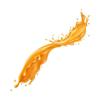 Orange juice dynamic splash. Illustration in realistic style.