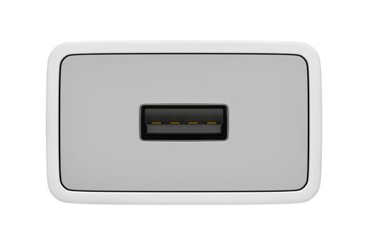 Empty USB port on the white power adapter for charging many types of electronic devices