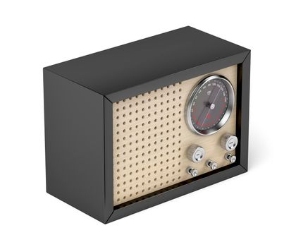 Black retro radio on white background