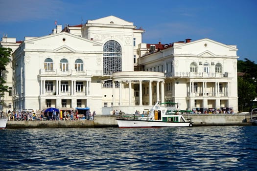 Sevastopol, Crimea. Seascape with ships in the Bay of the city.