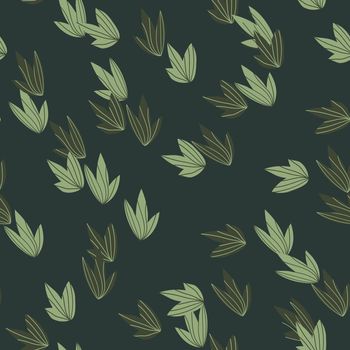 Floral seamless pattern with colorful exotic leaves on dark background. Tropic green branches. Fashion vector stock illustration for wallpaper, posters, card, fabric, textile.