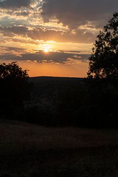 Sunset landscape with vibrant colors in southern Andalusia in Spain