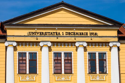 Architectural details, facade of the building of the 1 Decembrie 1918 University, Alba Iulia, Romania, 2021