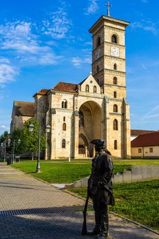 View of catholic cathedral on sunny day in Alba Iulia, Romania, 2021
