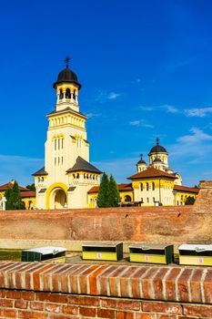 View of orthodox cathedral on sunny day in Alba Iulia, Romania, 2021