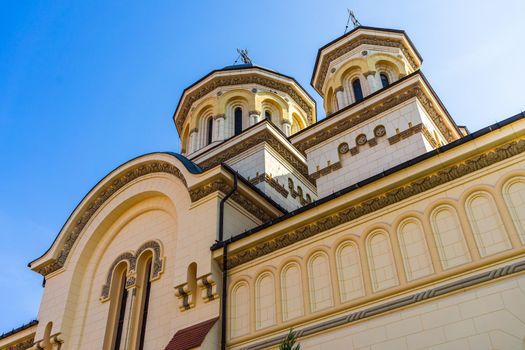 Architectural details of cathedral. View of church in Alba Iulia, Romania, 2021.